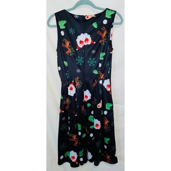 Unbranded Women's Christmas Holiday Dress Santa Reindeer Fun Size Small Pockets - Picture 3 of 5